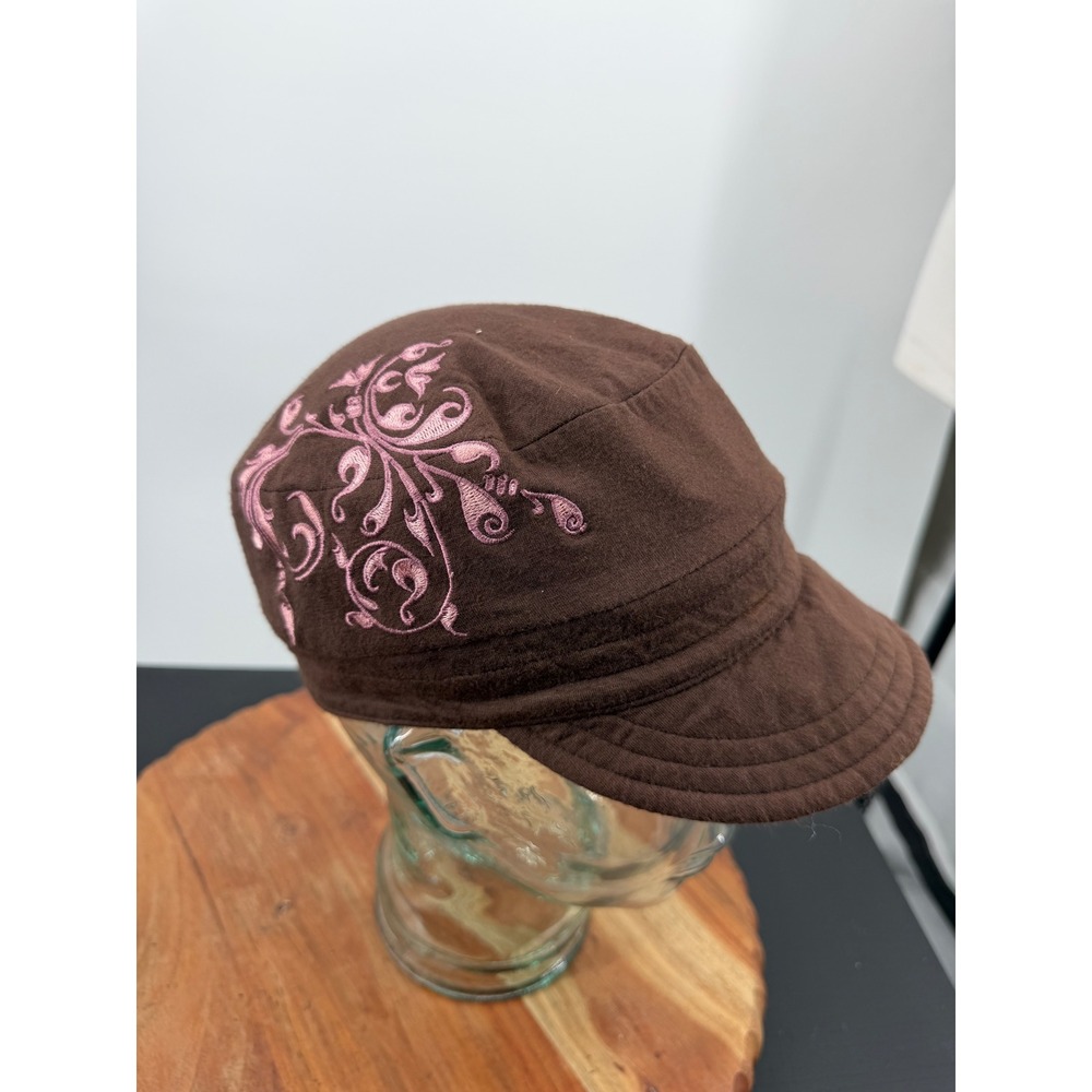 Athleta Embroidered Cadet Hat Women OS Brown Pink Floral Military Cap